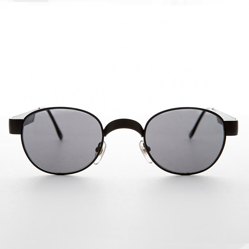 Round Metal Industrial Sunglass with Wide Curve Temples - Ollie