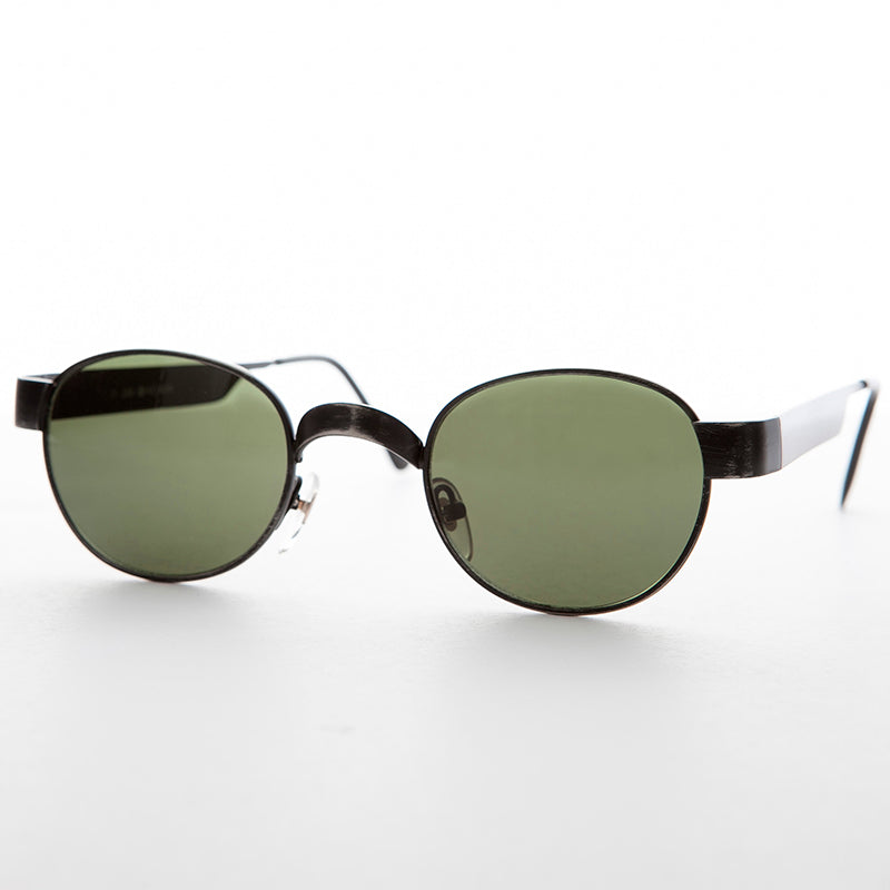 Round Metal Industrial Sunglass with Wide Curve Temples - Ollie