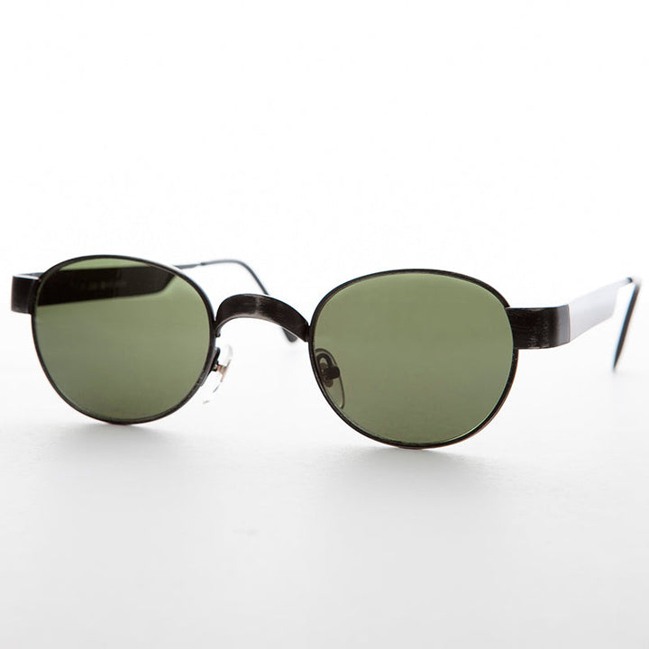 Round Metal Industrial Sunglass with Wide Curve Temples - Ollie