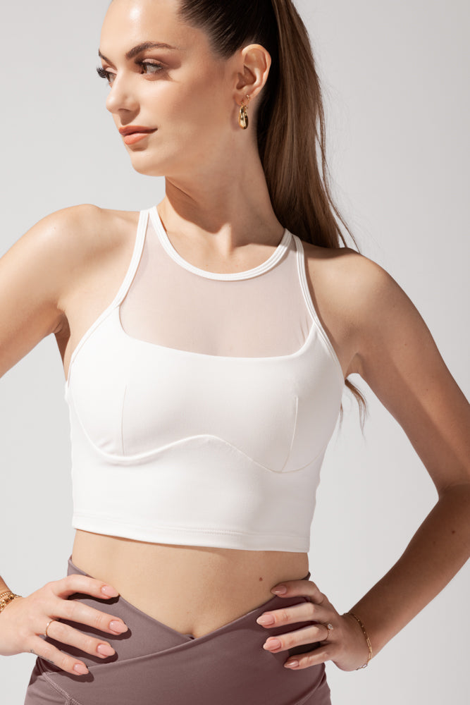 Celeste Mesh Crop Bralette - Coconut Cream