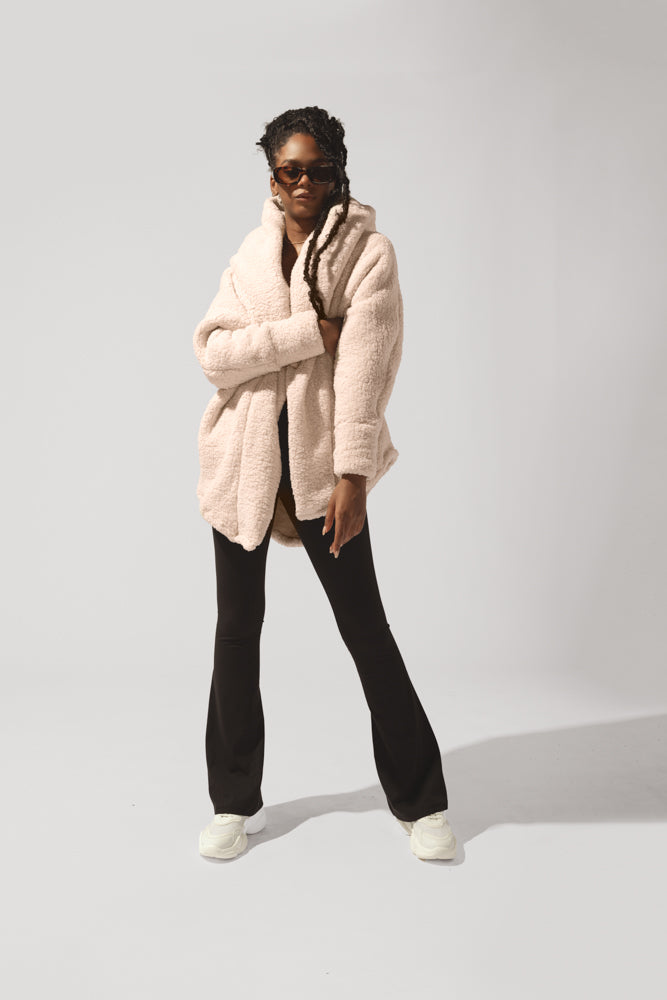 Faux Sherpa Cocoon Coat - Taupe