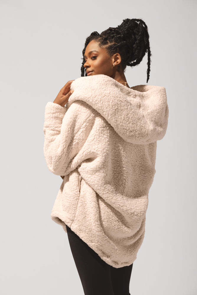 Faux Sherpa Cocoon Coat - Taupe