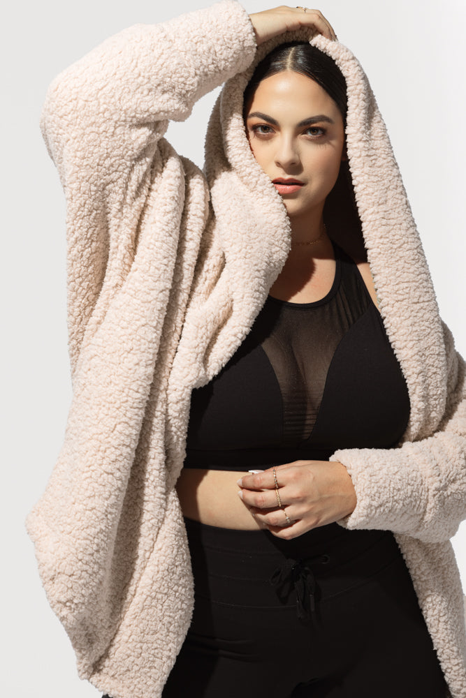 Faux Sherpa Cocoon Coat - Taupe