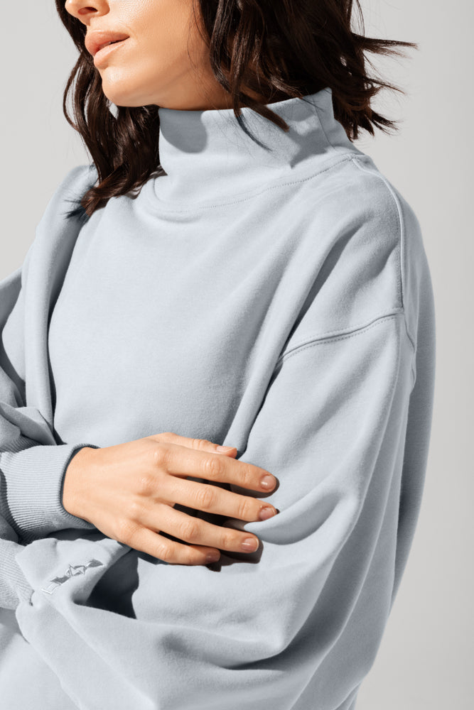 Ooey Gooey Mockneck Sweatshirt with Pockets - Bookworm Blue