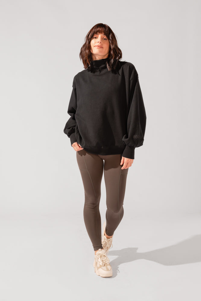 Ooey Gooey Mockneck Sweatshirt with Pockets - Black