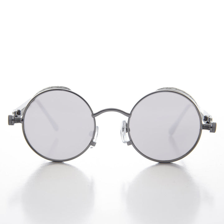 Round Steampunk Goggle Sunglass with Mirror Lenses - Orwell 3