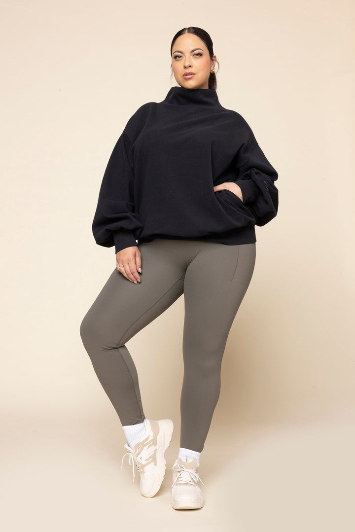 Ooey Gooey Mockneck Sweatshirt with Pockets - Black