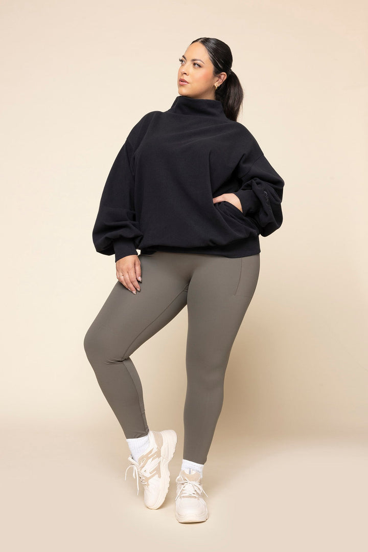 Ooey Gooey Mockneck Sweatshirt with Pockets - Black