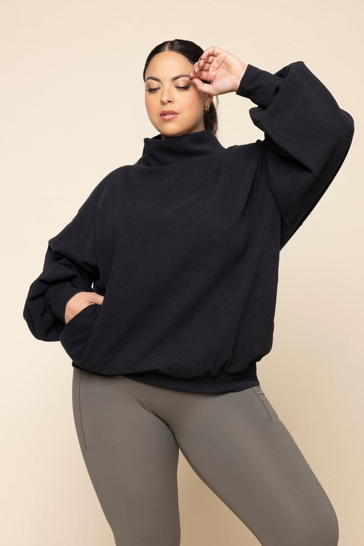 Ooey Gooey Mockneck Sweatshirt with Pockets - Black