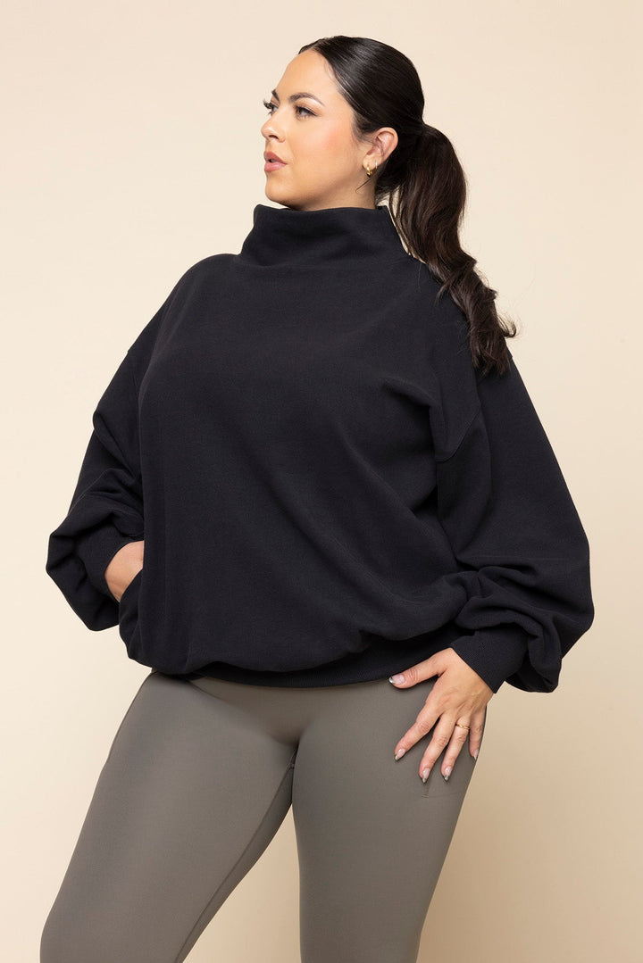 Ooey Gooey Mockneck Sweatshirt with Pockets - Black