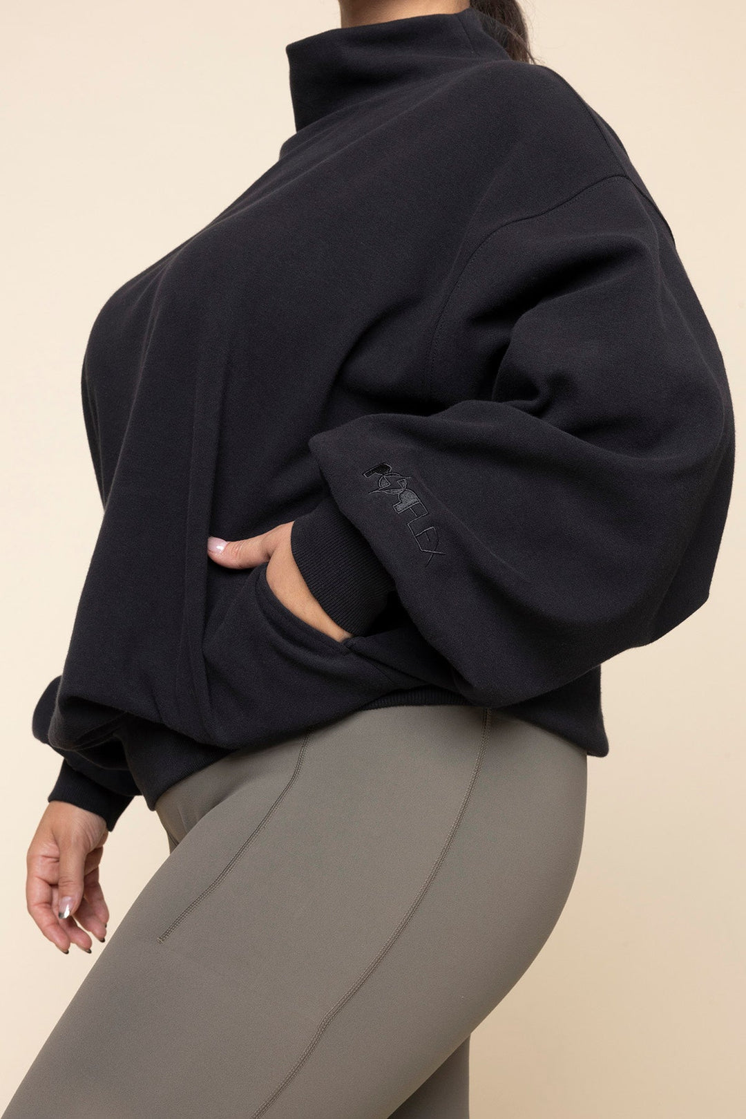 Ooey Gooey Mockneck Sweatshirt with Pockets - Black