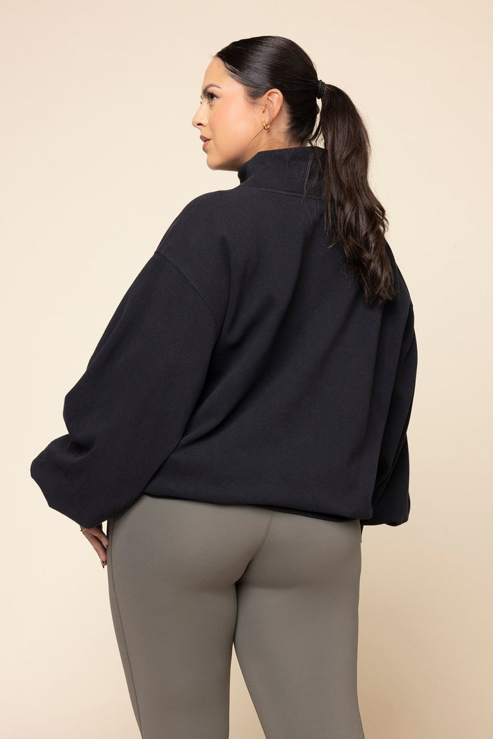 Ooey Gooey Mockneck Sweatshirt with Pockets - Black