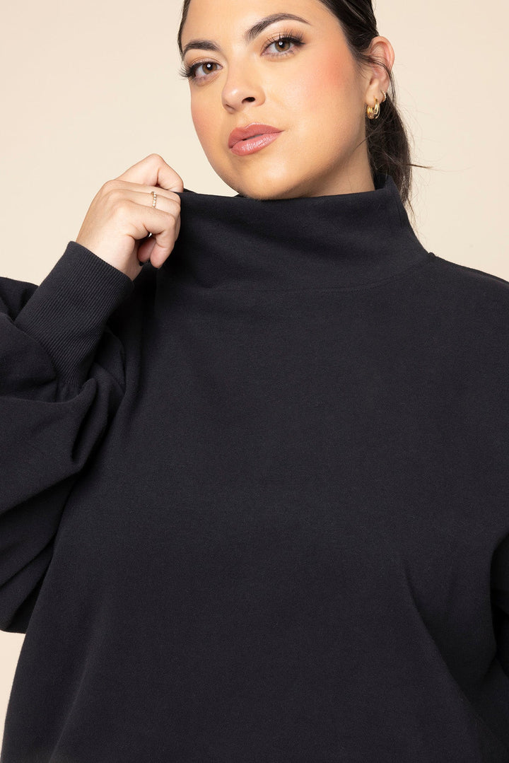 Ooey Gooey Mockneck Sweatshirt with Pockets - Black