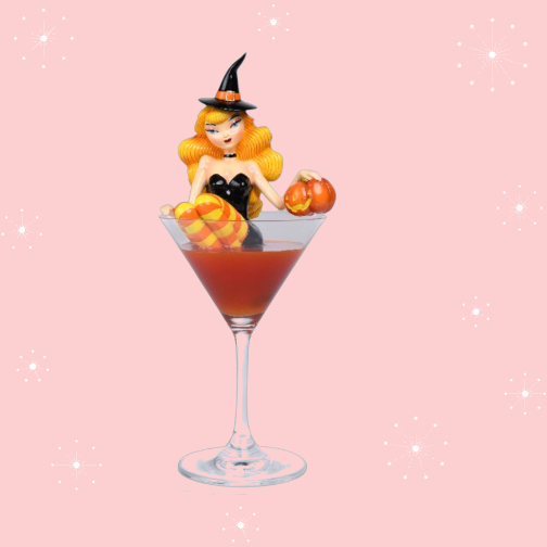 Pumpkin Spice & Everything Naughty Orange Witch in Martini Glass 10"Figurine | December Diamonds – SHIPS JULY