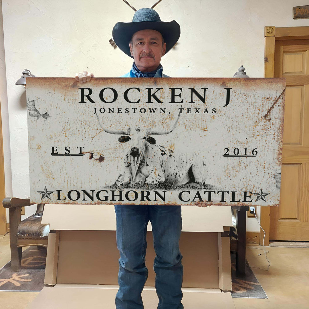 Longhorn Rustic Cattle Sign