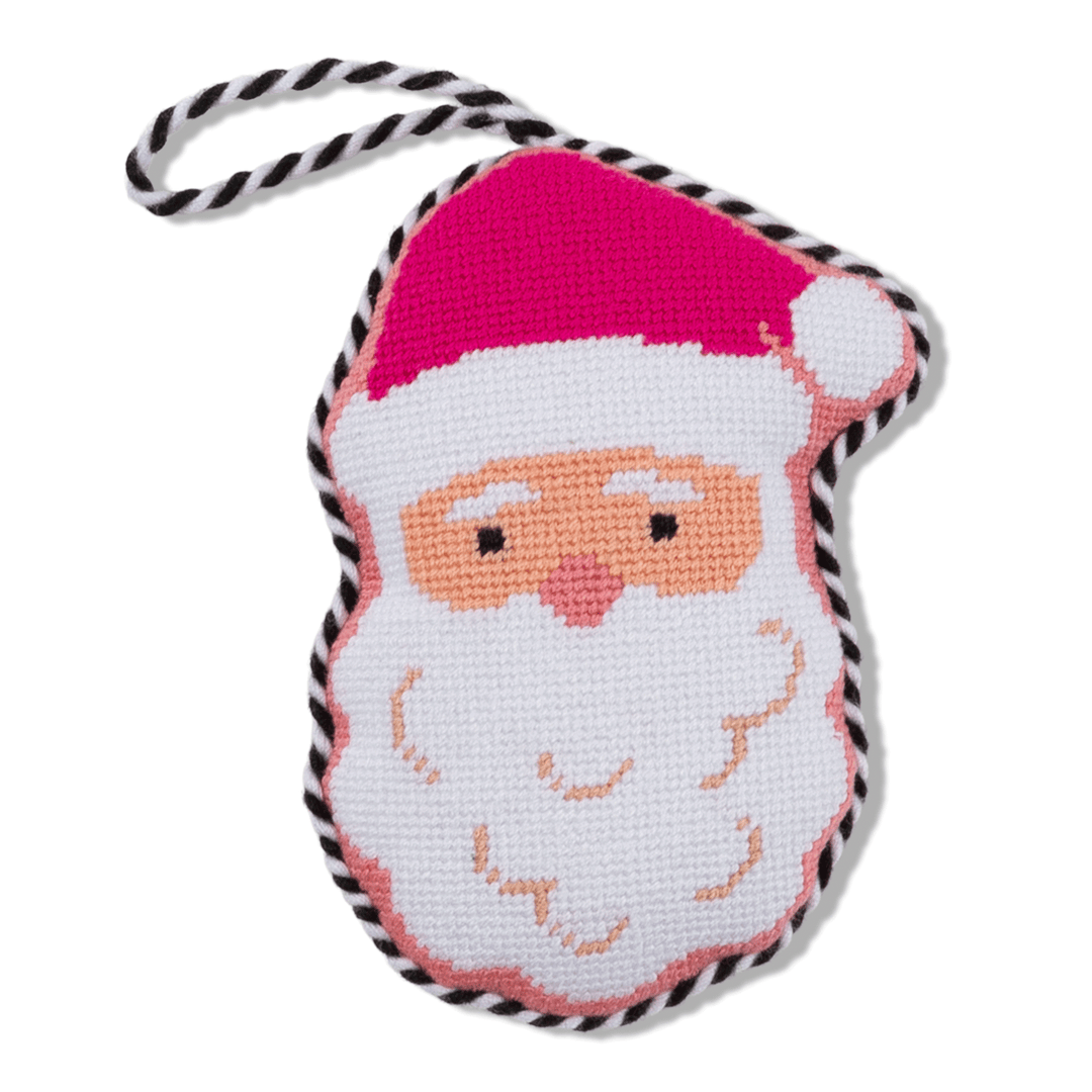 Needlepoint Icon Ornament - Pink Santa
