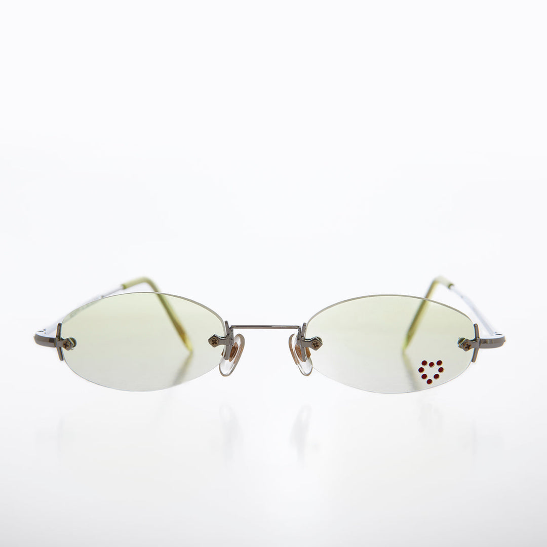 Micro Sunglass with Heart Rhinestone Accent - Primo