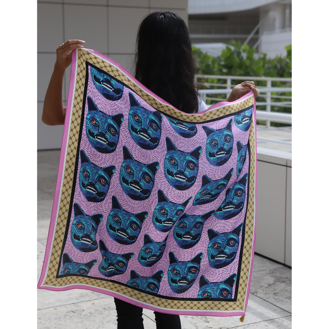 Purrquoise Cat Silk Scarf