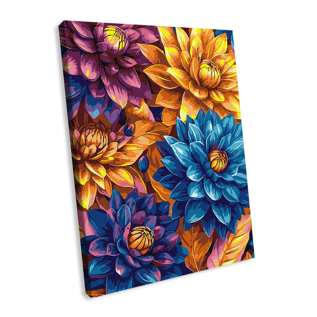 Painting by Numbers kit Bright dahlias with extra metallic paints KHO3305