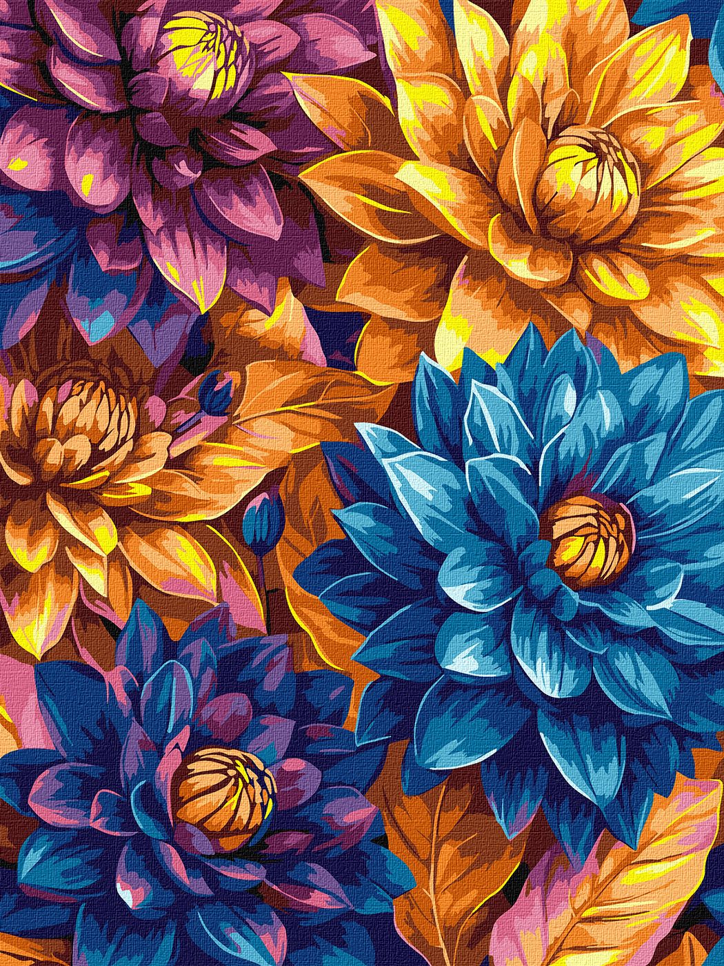 Painting by Numbers kit Bright dahlias with extra metallic paints KHO3305