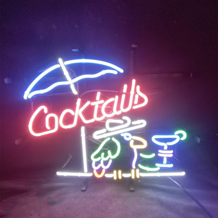 Cocktails with Under Umbrella Parrot Neon Signs