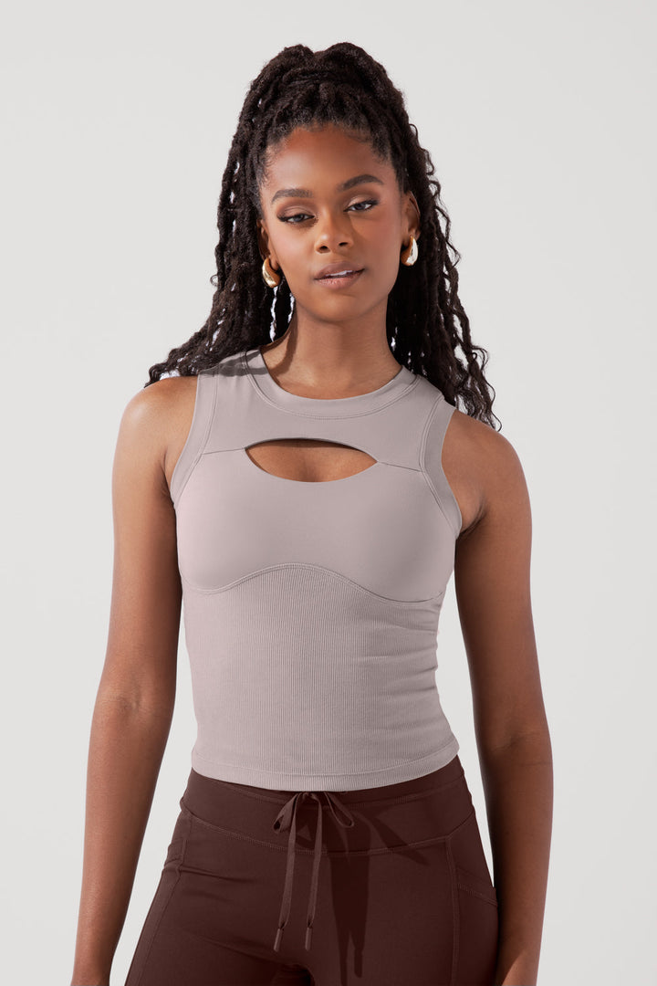 Peekaboo Crew Tank - Smoky Taupe