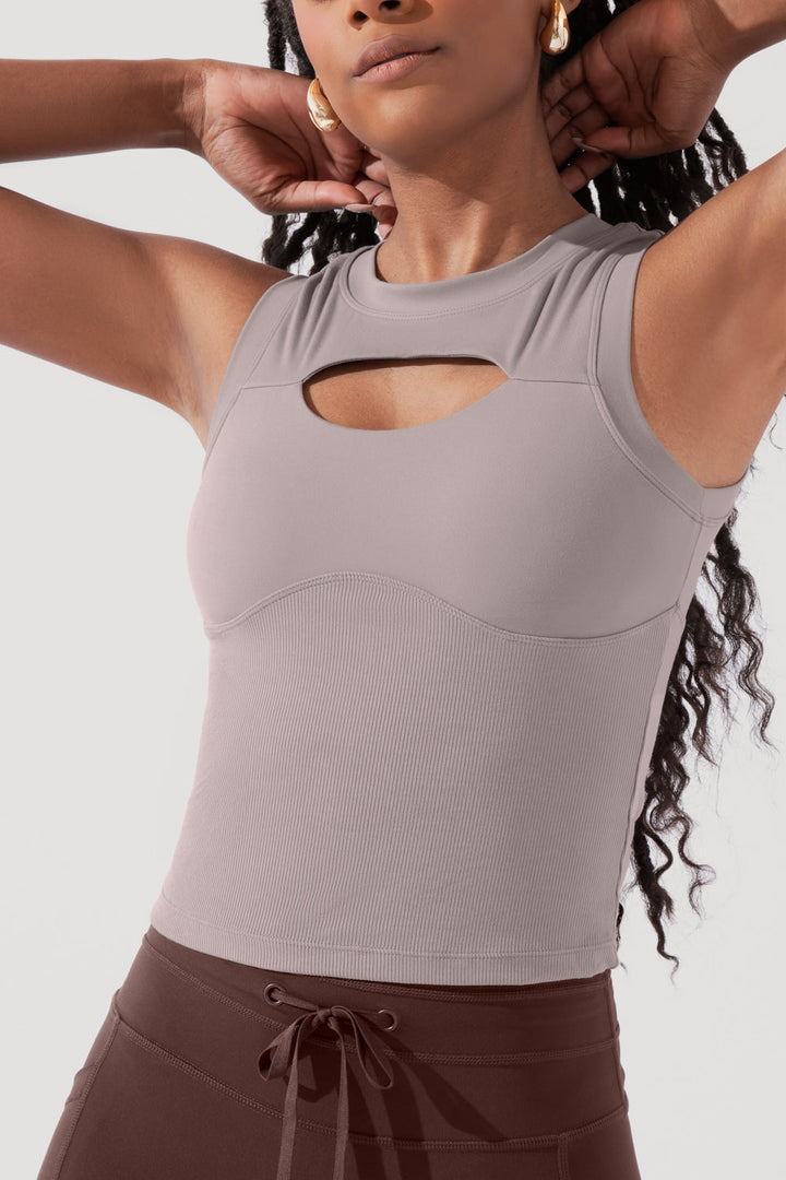 Peekaboo Crew Tank - Smoky Taupe