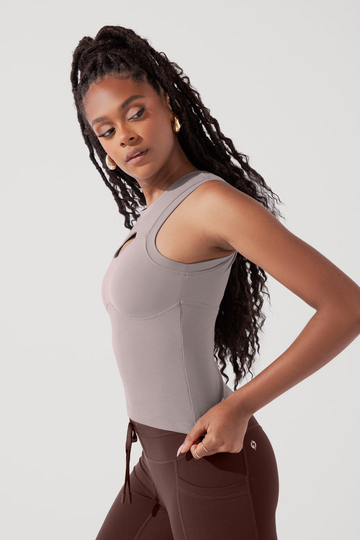 Peekaboo Crew Tank - Smoky Taupe