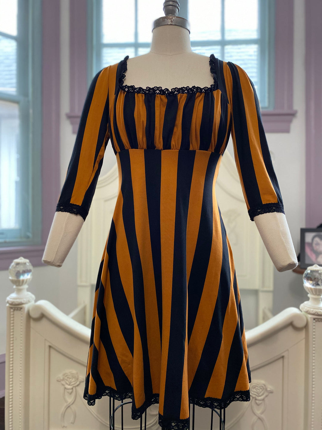 Wednesday Dress in Pumpkin Spice Stripe
