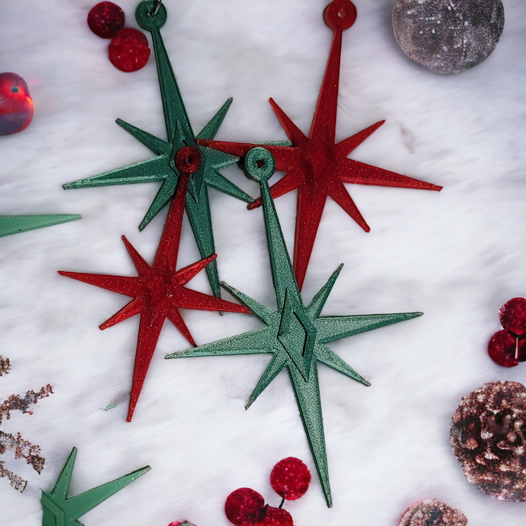 Midcentury Modern Starbursts Ornaments (4 Pack)