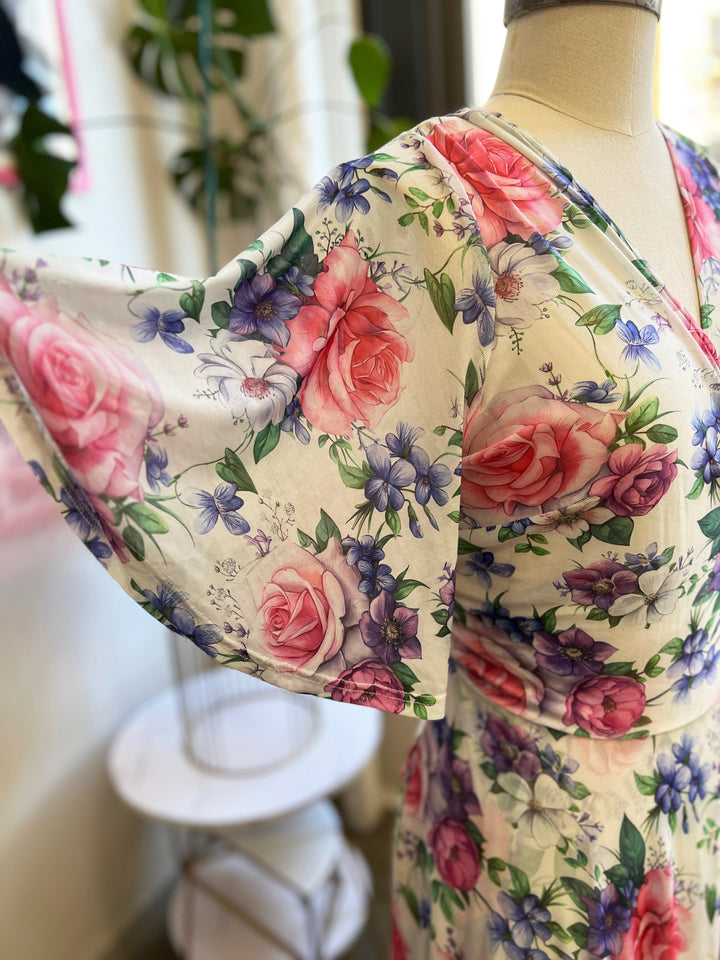 Lydia Wrap Dress in Pink Rose Bouquet Mesh