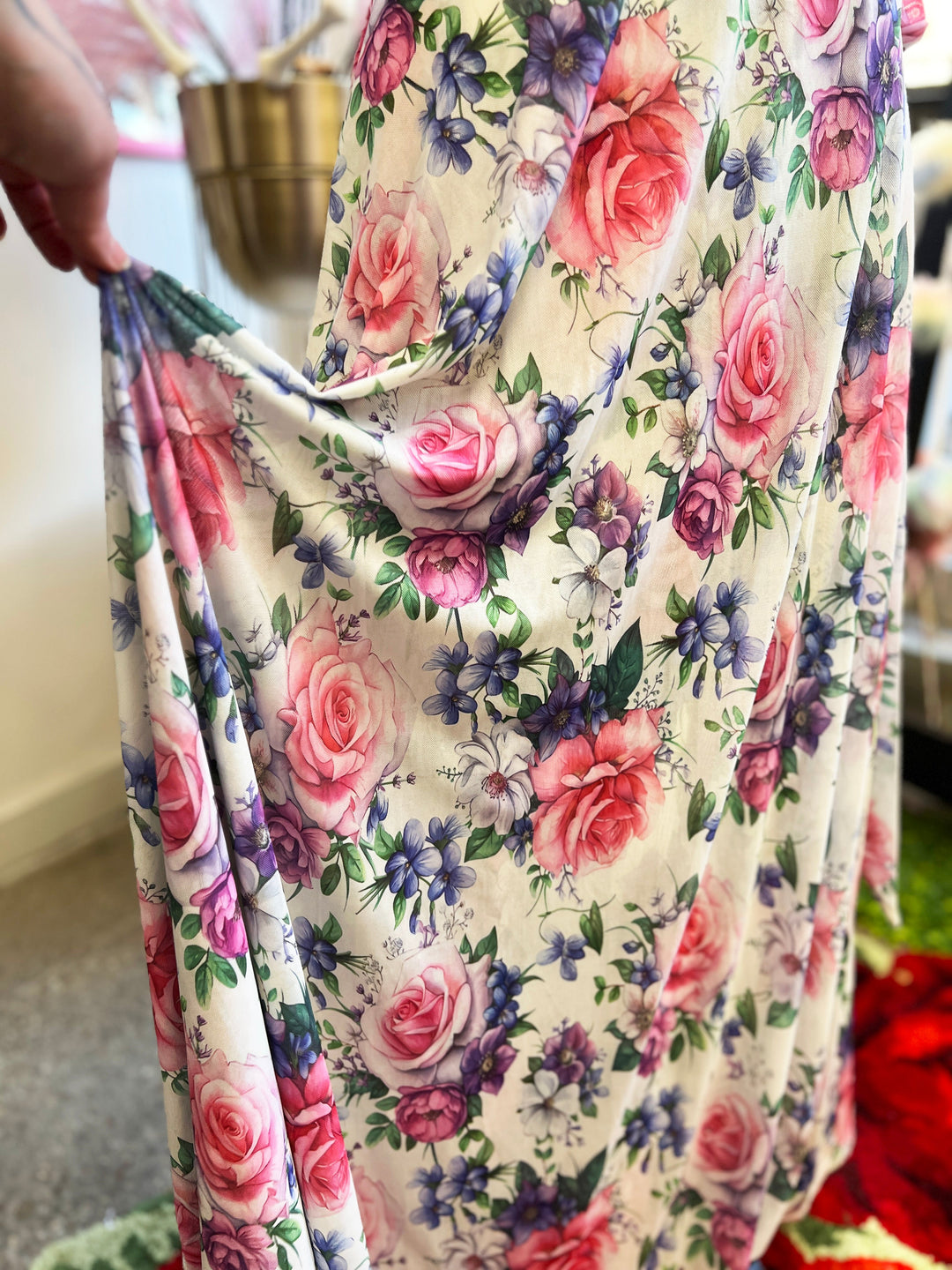 Lydia Wrap Dress in Pink Rose Bouquet Mesh