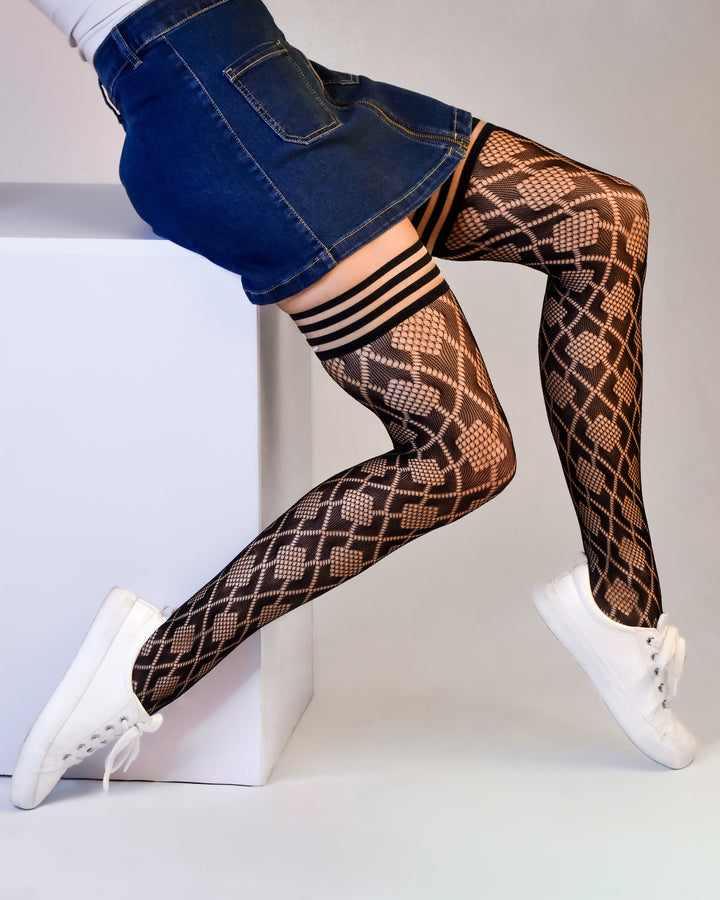 Elle: No Flush Beats This Pair of Diamond Thigh Highs. Petite to Plus Size