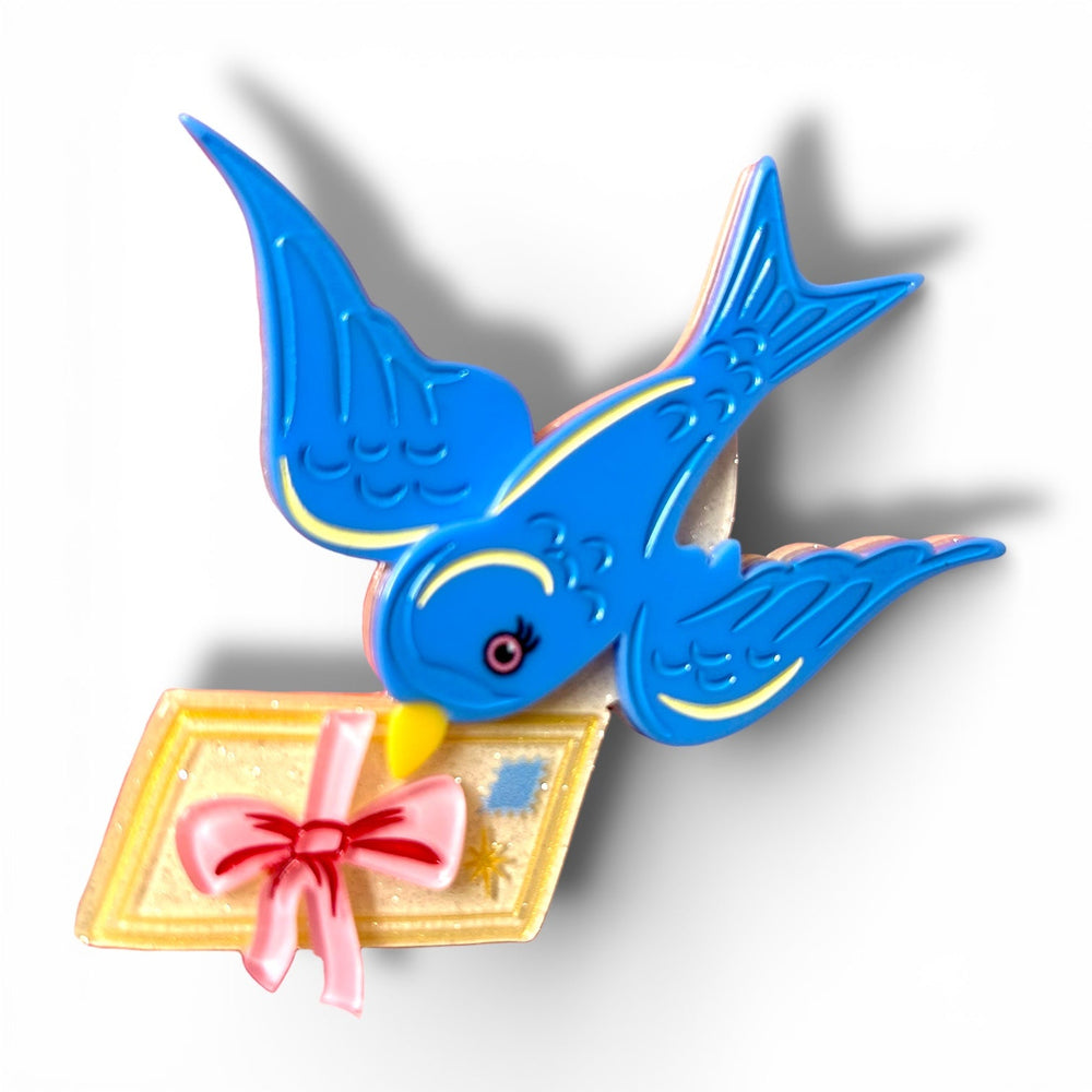 Flight of Fancy bluebird brooch by 50's Vintage Dame x Lipstick & Chrome — 3.3" x 2.9"