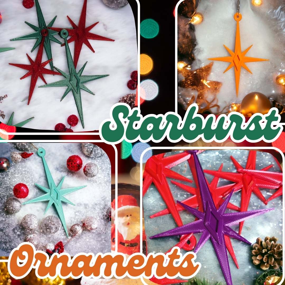 Midcentury Modern Starbursts Ornaments (4 Pack)