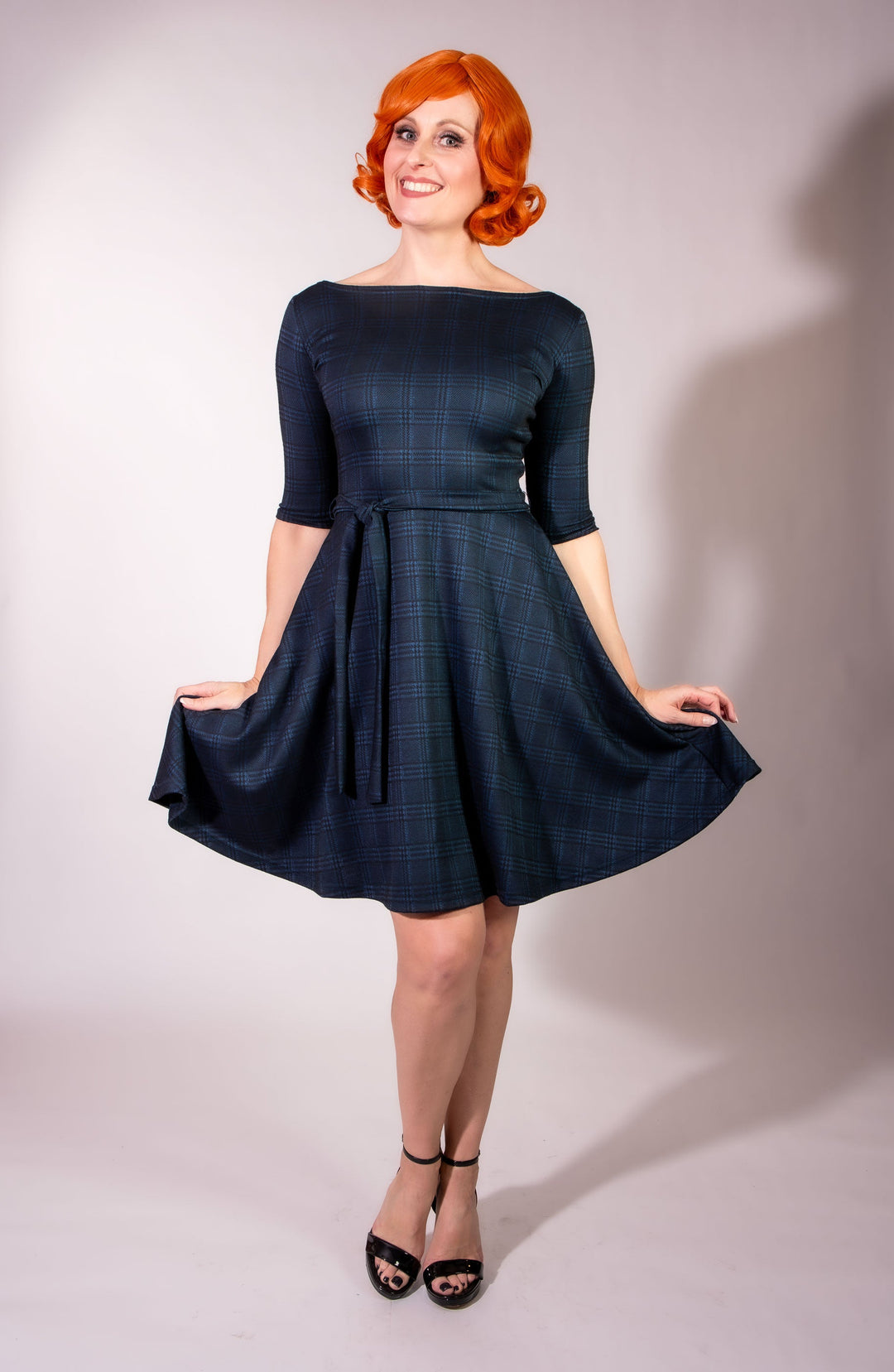 Josephina Dress- Black & Blue Plaid