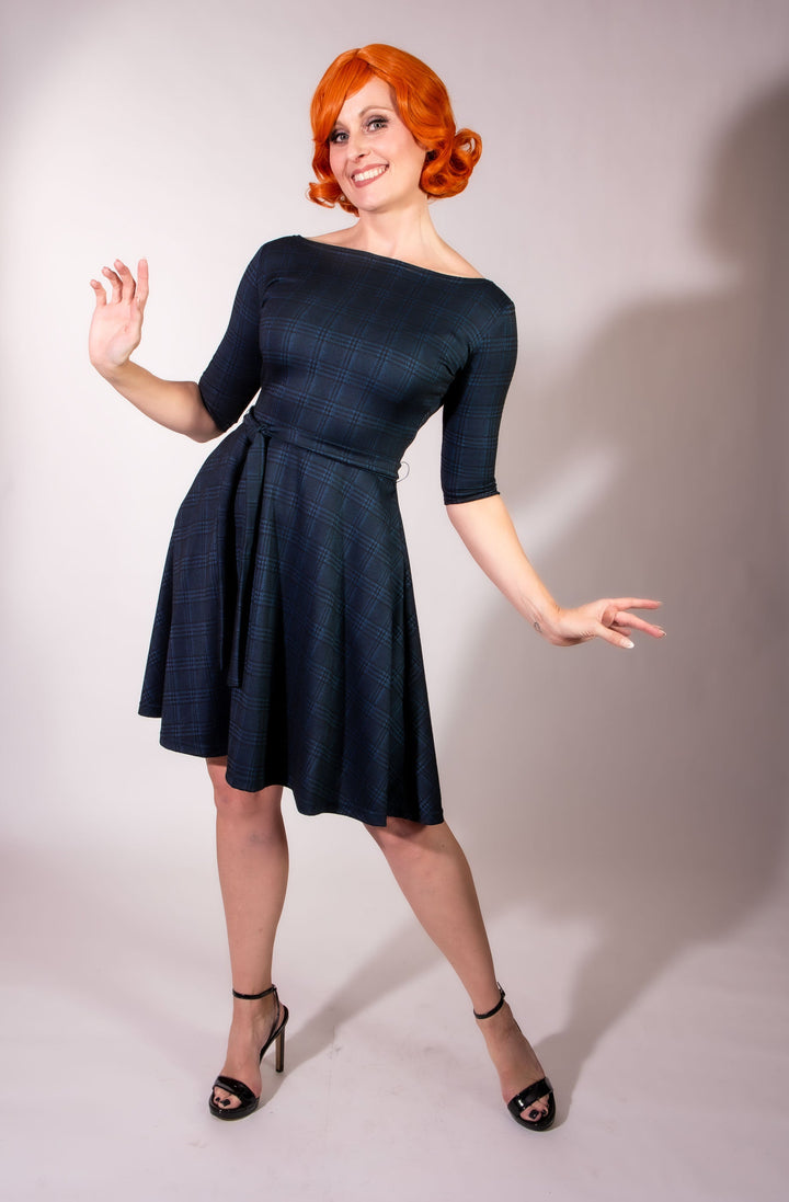 Josephina Dress- Black & Blue Plaid