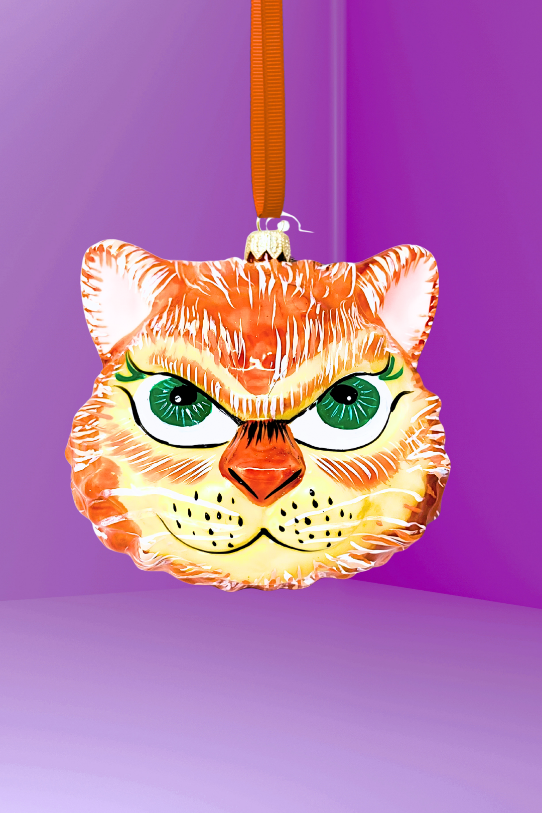 Rodney Ginger Cat Face Glass Ornament
