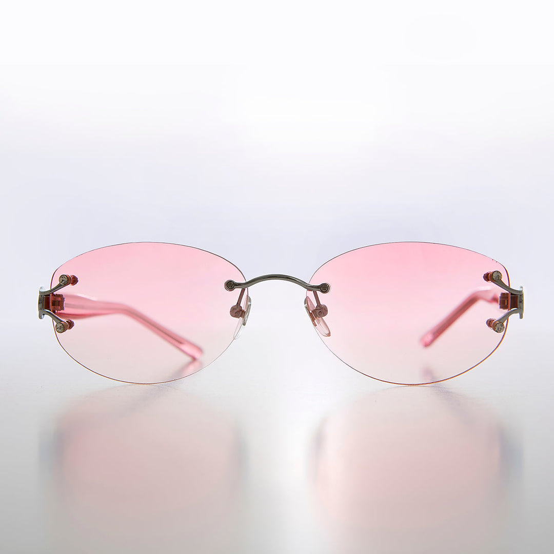 Rimless Color Tinted Lens Sunglass with Rhinestones - Ruby