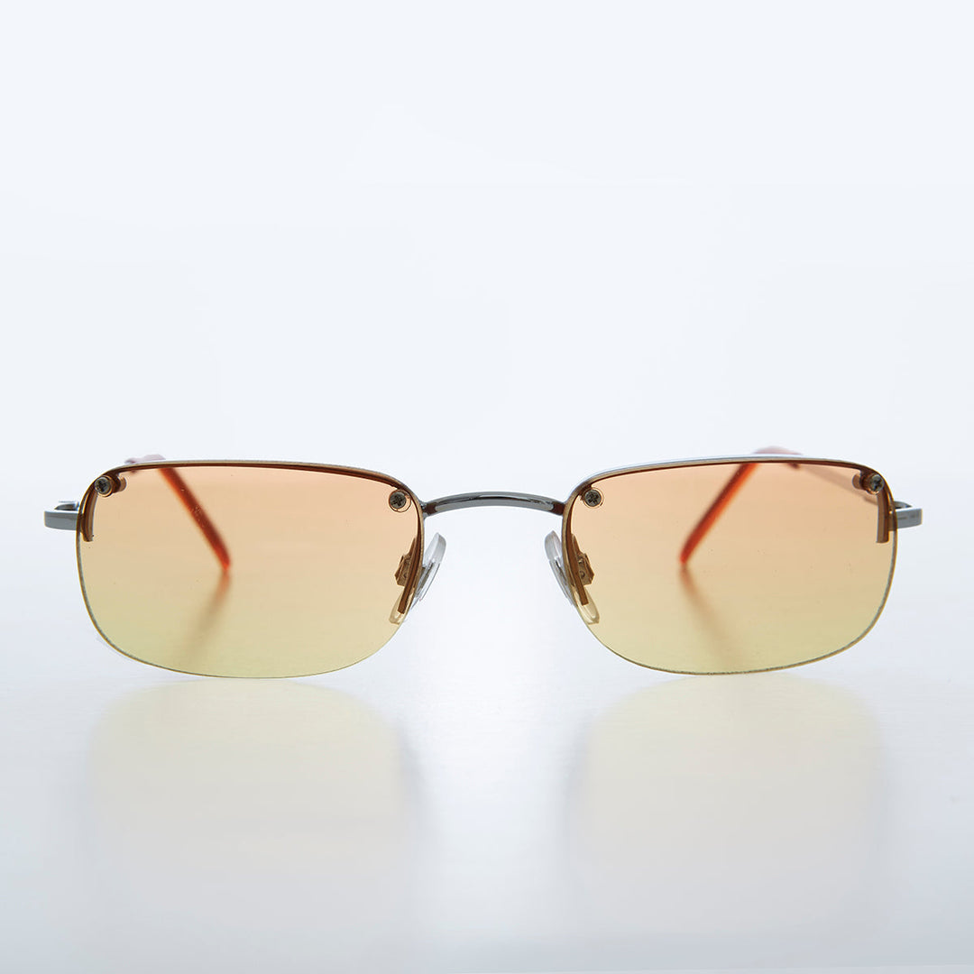 Rimless 90s Rectangle Sunglass with Two Color Lens - Rumi