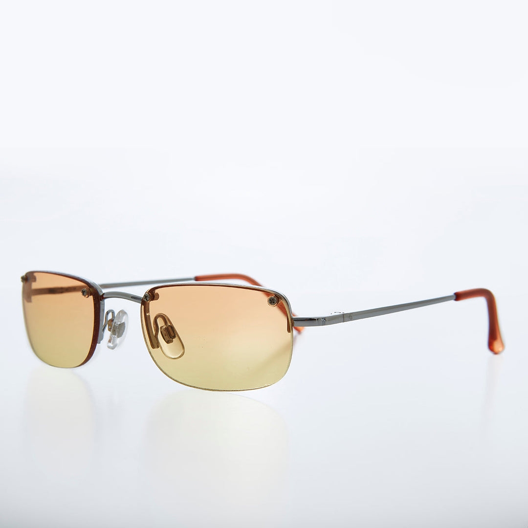 Rimless 90s Rectangle Sunglass with Two Color Lens - Rumi