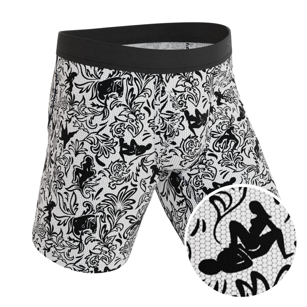 The Racy & Lacy | Provocative Lace Print Long Leg Ball Hammock® Pouch Underwear With Fly