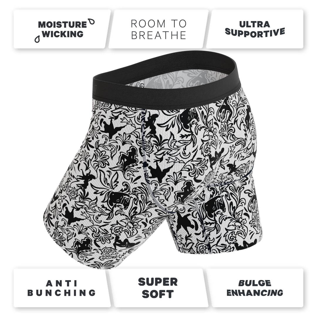 The Racy & Lacy | Provocative Lace Print Long Leg Ball Hammock® Pouch Underwear With Fly