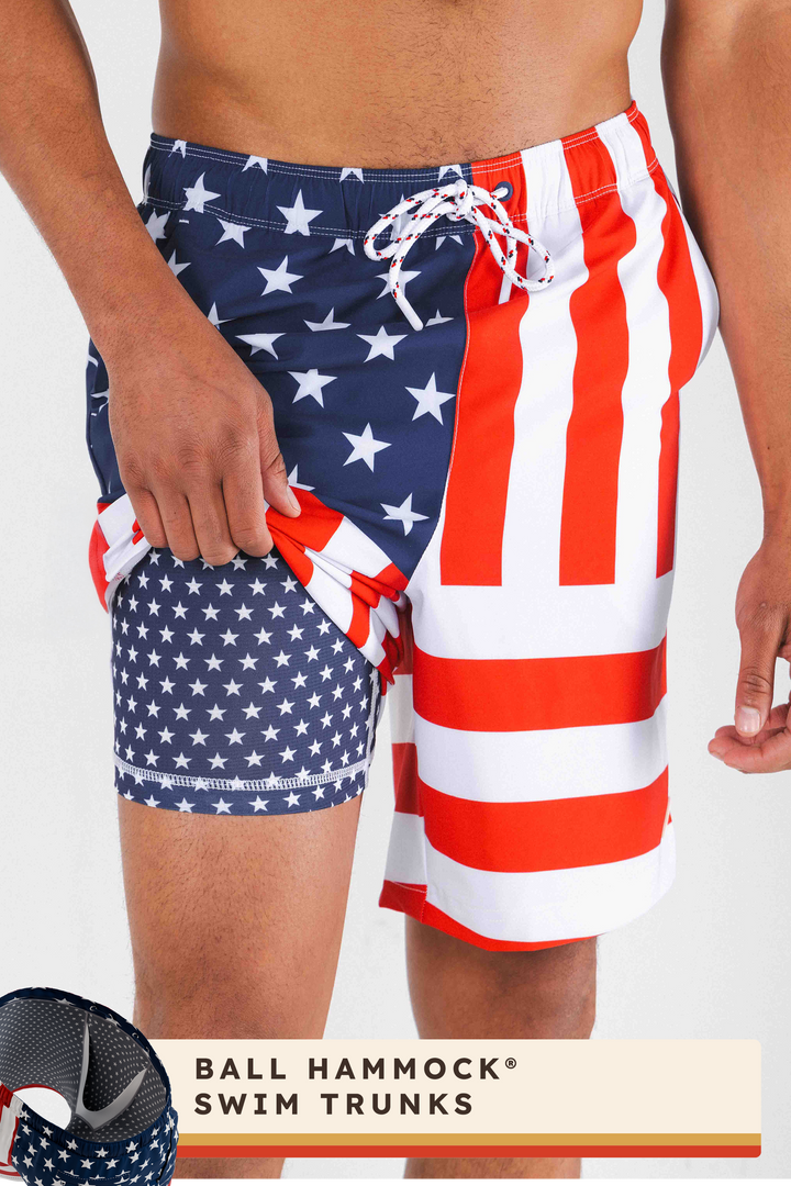 The Reagans | American Flag Patch Ball Hammock® Pouch 8" Swim Trunks