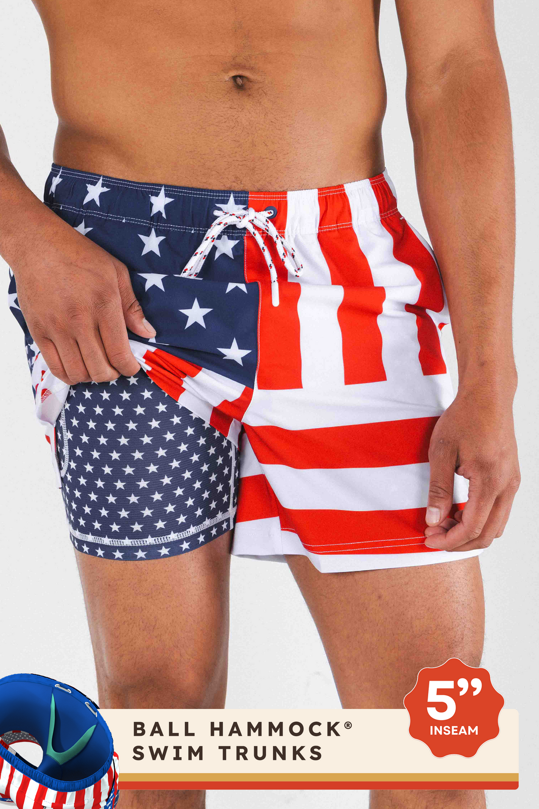 The Reagans | American Flag Patch Ball Hammock® Pouch 5" Swim Trunks