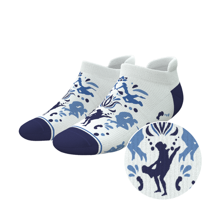 The Risqué Rorschach | Naughty Blue Willow Heel Hammock™ Ankle Socks