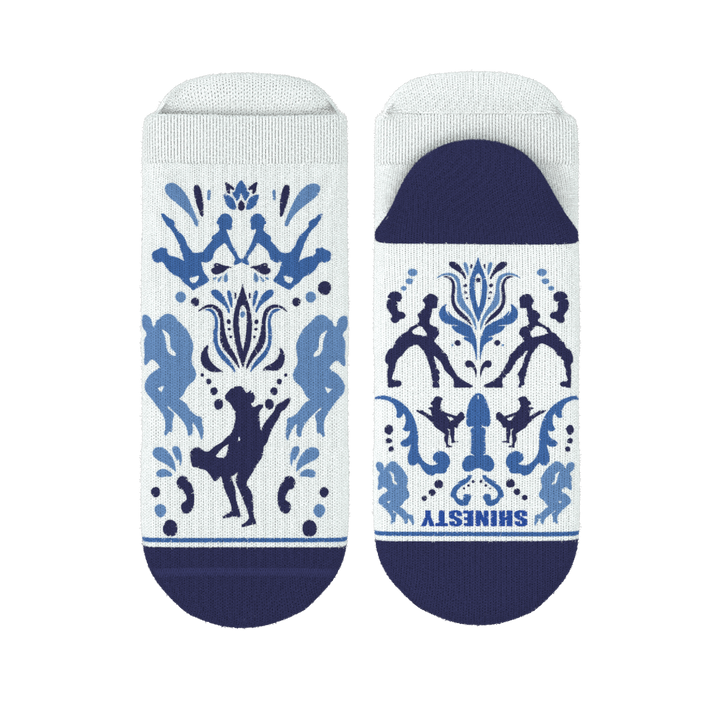 The Risqué Rorschach | Naughty Blue Willow Heel Hammock™ Ankle Socks