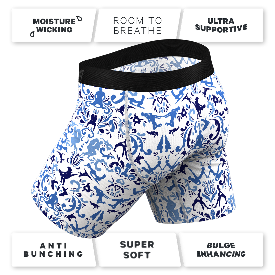 The Risqué Rorschach  | Blue Willow Long Leg Ball Hammock® Pouch Underwear With Fly