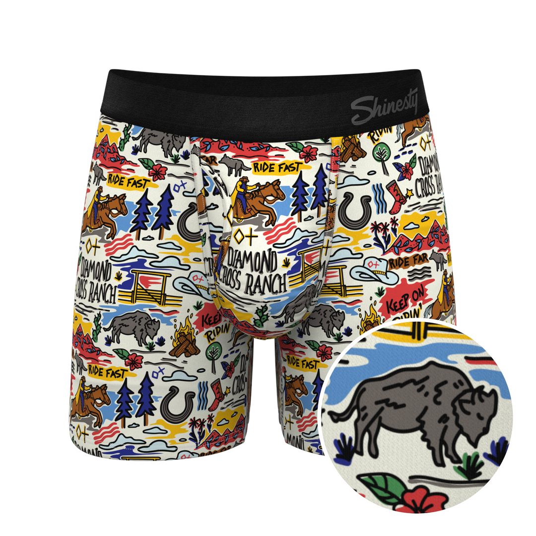 The Rowdy Rodeo | Western Map Shinesty x Diamond Cross Ranch Ball Hammock® Pouch Underwear With Fly