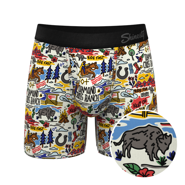 The Rowdy Rodeo | Western Map Shinesty x Diamond Cross Ranch Ball Hammock® Pouch Underwear With Fly